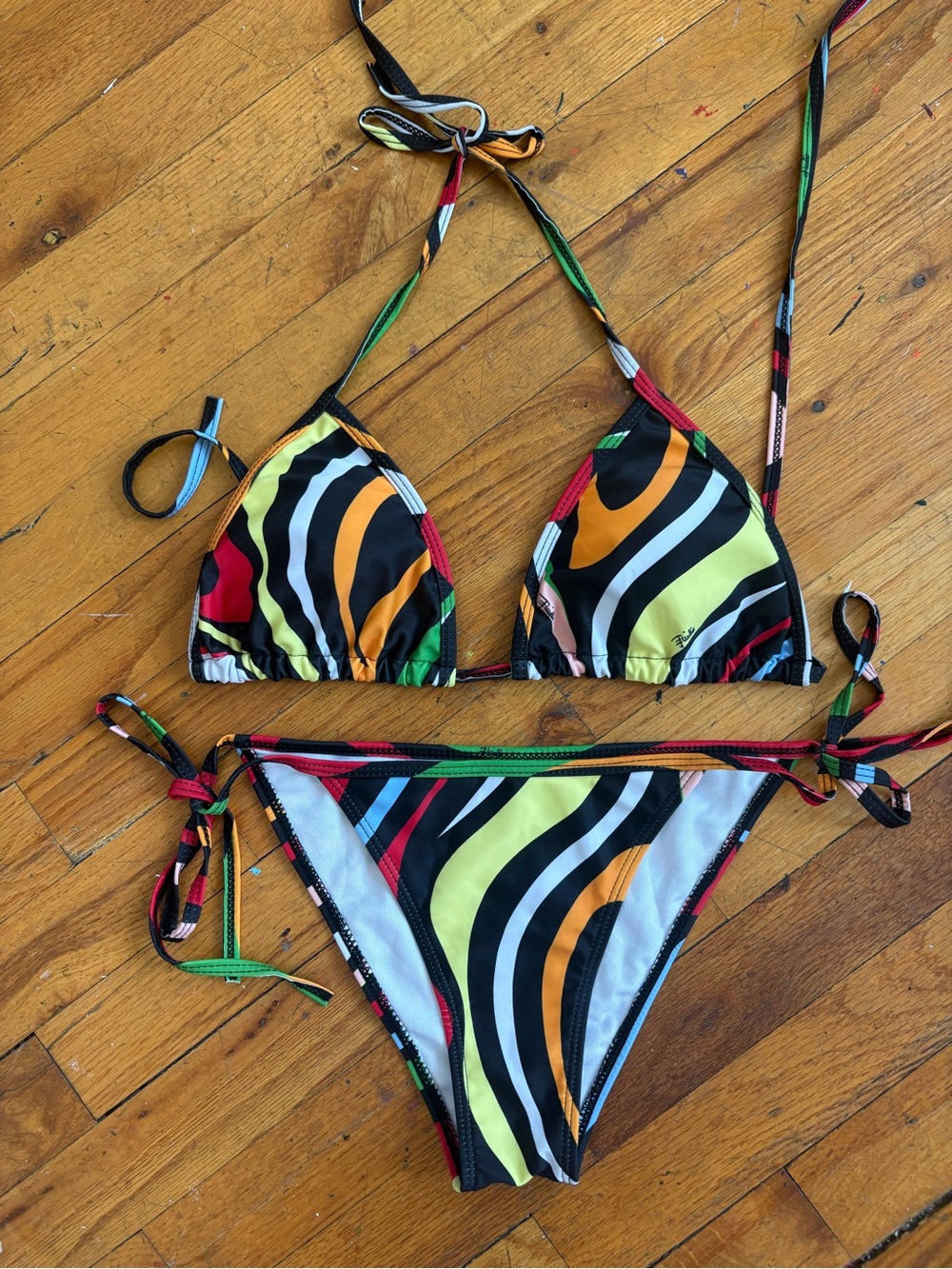 Colorful Wavy Pucci print  Triangle string Bikini M